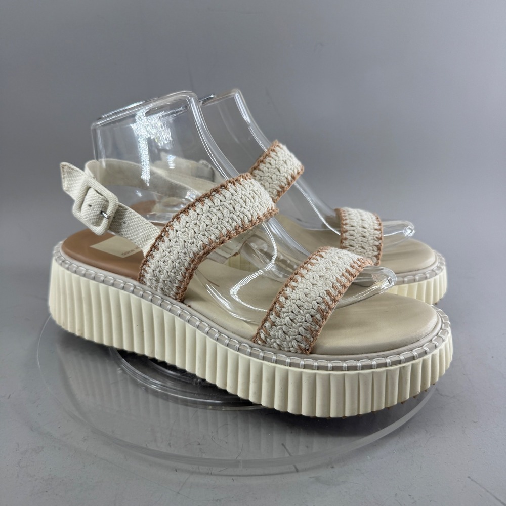 Dolce Vita Womens Drake Crochet Platform Slingback Sandals Cream Tan Size 8.5M